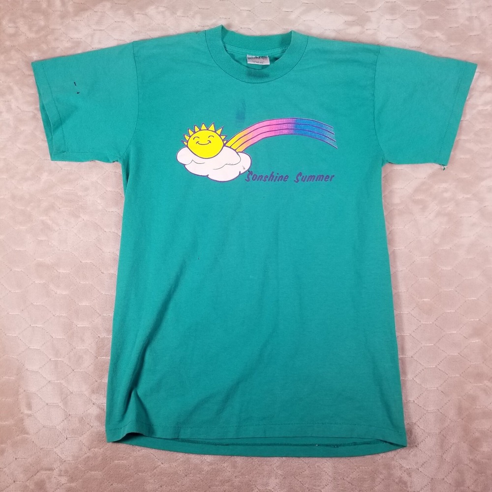 VTG Jesus Tshirt Sonshine Summer Single Stitch Religious Shirt Sz L PAINTED Look